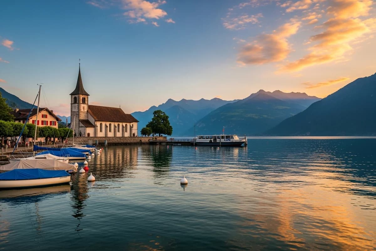 Le Bouveret au bord du lac Léman avec vue sur les Dents du Midi, base d'IAtelier
