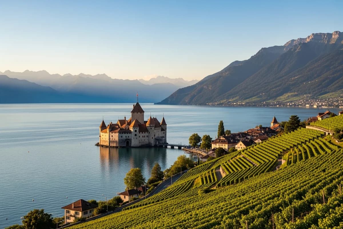Villeneuve, porte sud de la Riviera vaudoise avec le Château de Chillon